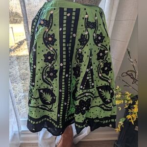 Green And Black Floral Skirt